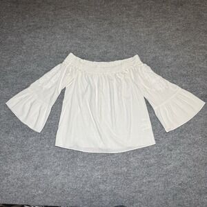 Lilly Pulitzer Textured Embroidered Ruff Sleeve Top White Women Sz Small